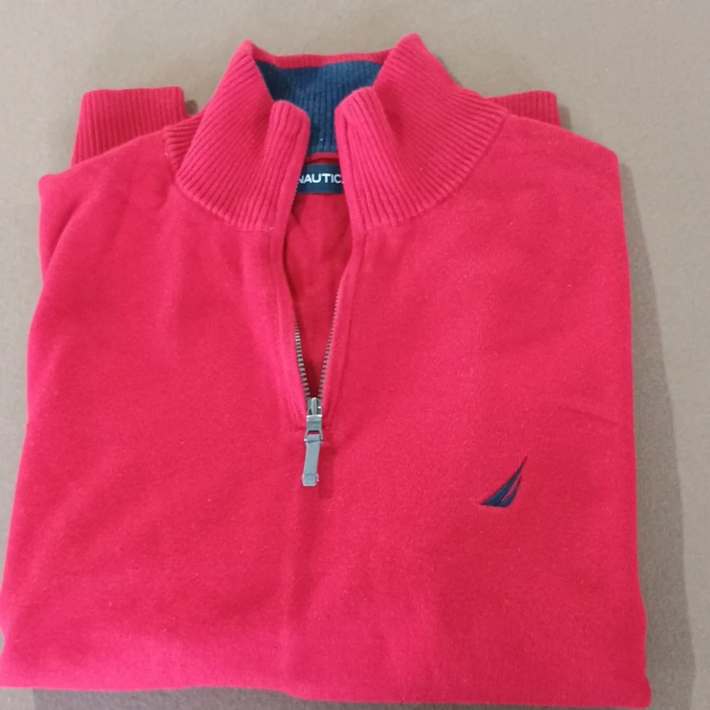 Nautica Men's Knit Sweater, Cotton Quarter-Zip Collar Red Size L